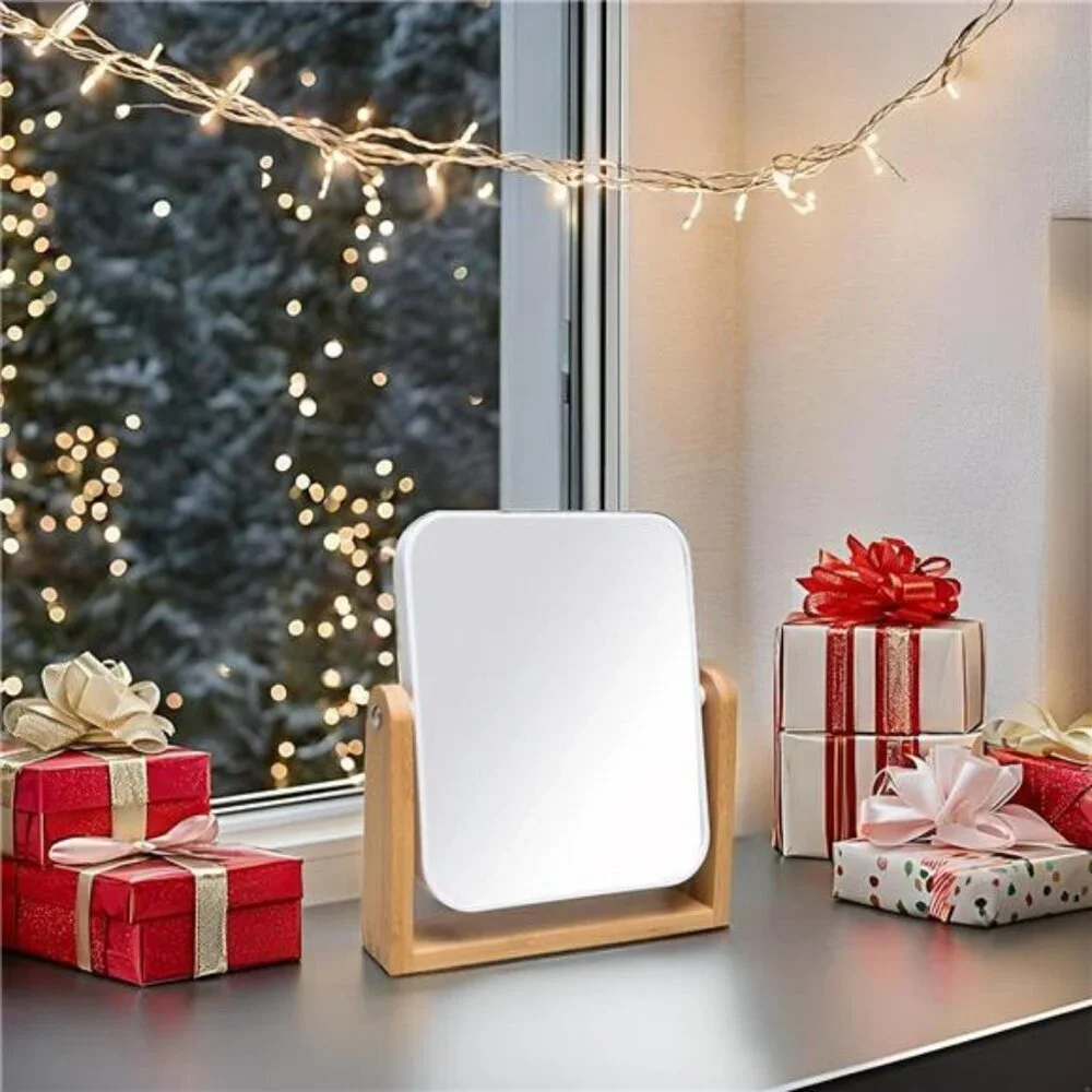vanity makeup mirror with bamboo stand double sided magnifying swivel mirror